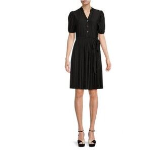 SHARAGANO Women’s Shirtdress Puff  Short Sleeve Pleated Size 6 Button front